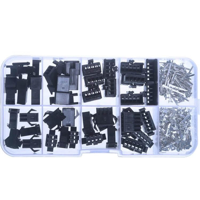 JST-SM 2.54mm Header Connectors Set 2-5Pin For Hobby Electronics — compartmented kit with 2-5 pin black housings and pins