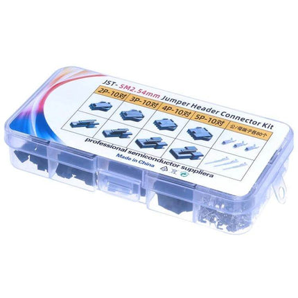 JST-SM 2.54mm Header Connectors Set 2-5Pin For Hobby Electronics clear plastic organizer with 2-5pin 2.54mm headers and pins