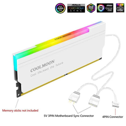 COOLMOON ARGB Cooling Case for Desktop Computer Memory white ARGB memory cooler with 5V 3pin and 4pin connectors