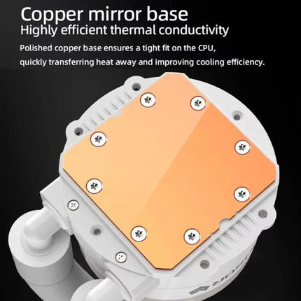 Coolmoon AS360 Magic Diamond Edition CPU Cooler with ARGB Lighting polished copper mirror base showing thermal contact plate