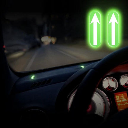 Fluorescent Driving Assistance Sticker for Car Interiors, 2 Pairs glowing PVC arrows on dashboard to help locate controls at night