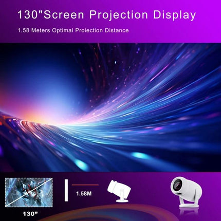 HY400 Android 12.0 Portable Projector for Family Viewing projecting 130" screen with 1.58m optimal distance for home and outdoor use