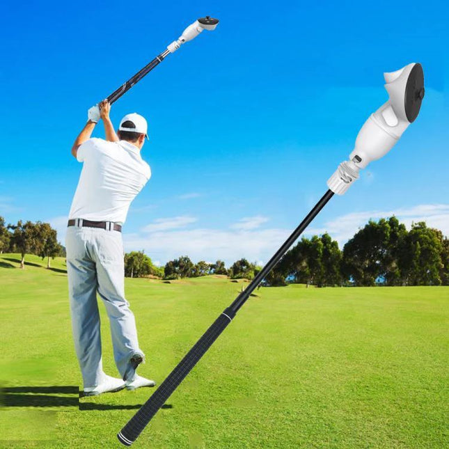 Adjustable VR Golf Club for Meta Quest 3S and 3 Controllers attached to controller, golfer swinging on virtual golf course