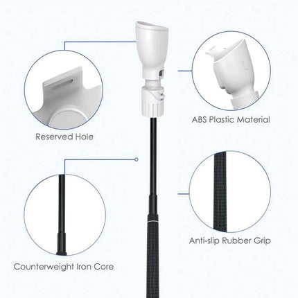 Adjustable VR Golf Club for Meta Quest 3S and 3 Controllers showcasing ABS plastic head, counterweight iron core, and anti-slip rubber grip