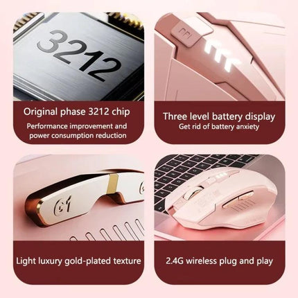 Inphic Wireless Ergonomic Gaming Mouse for Computer Tasks - rose gold ergonomic wireless mouse with adjustable DPI, 2.4G plug-and-play and battery level display