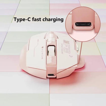 Inphic Wireless Ergonomic Gaming Mouse for Computer Tasks showing pink mouse with Type-C fast charging port and contoured ergonomic design