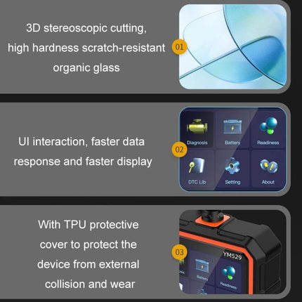Practical Device for Everyday Car Maintenance Checks - OBD2 diagnostic tool with touchscreen UI showing diagnosis, battery, DTC and TPU protective cover