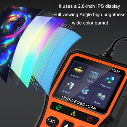 Practical Device for Everyday Car Maintenance Checks - handheld OBD2 scanner with 2.8-inch IPS display showing diagnostics, battery, DTC and live data