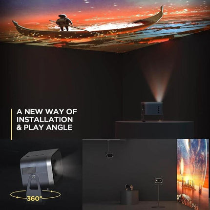 Portable Mini Projector for Home Theater with Screen Mirroring projecting 1080P movie onto ceiling and wall for living room and bedroom use