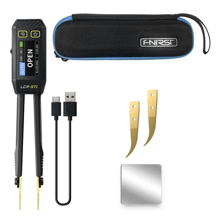 FNIRSI Digital Tweezers for Component Resistance and Capacitance Testing - handheld digital tweezer meter kit with USB cable, replacement tips and carrying case
