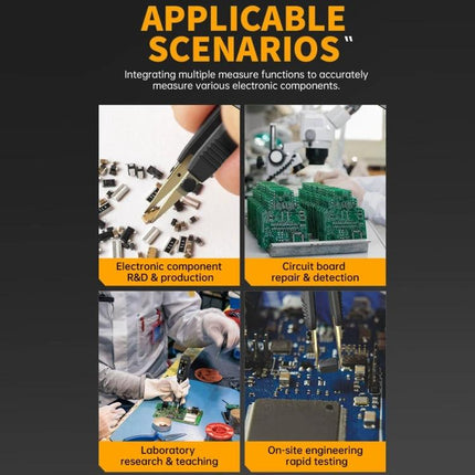 FNIRSI Digital Tweezers for Component Resistance and Capacitance Testing - tweezers measuring capacitors and circuit boards in R&D and repair scenarios