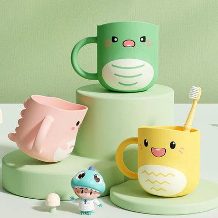 Cute Dinosaur Cup for Baby's Daily Home Hydration with green, yellow, and pink spill‑resistant toddler mugs designed for easy gripping and controlled flow
