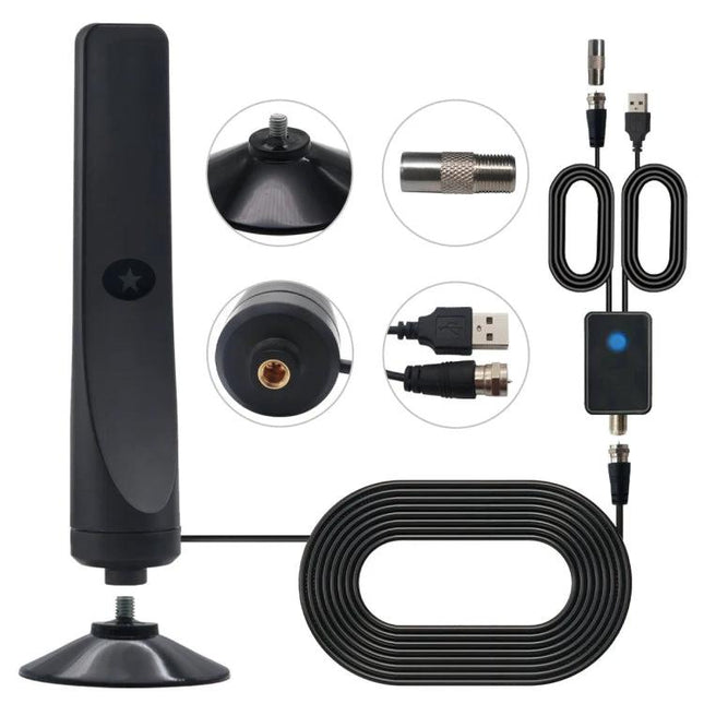 Indoor Digital TV Antenna for Local Channels with Amplifier compact indoor antenna kit with USB amplifier, coax adapter and long flat cable