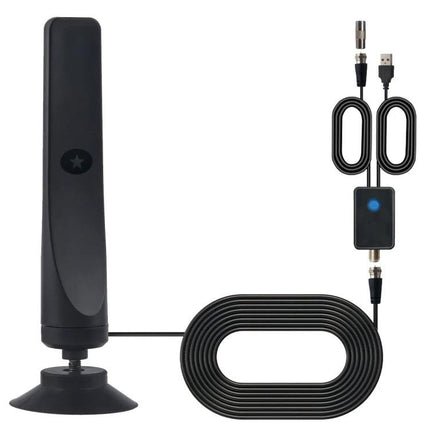 Indoor Digital TV Antenna for Local Channels with Amplifier - black indoor amplified HDTV antenna with USB power cable and coaxial connector