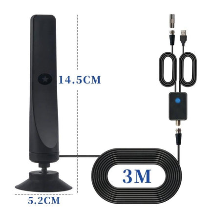 Indoor Digital TV Antenna for Local Channels with Amplifier - compact 14.5cm indoor antenna with 3m cable and amplifier, USB powered for better reception