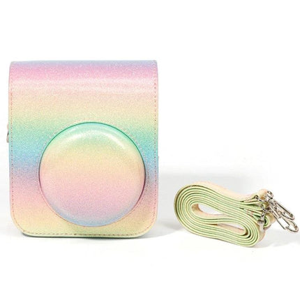 Colorful Starry Sky Protection Bag for Fujifilm Instax Mini 12 in pastel rainbow PU with detachable strap, protective camera case for travel and family outings