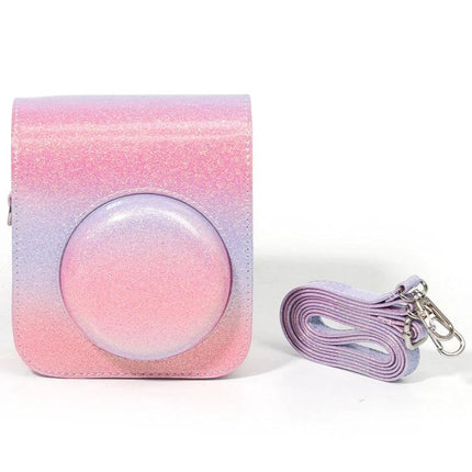Colorful Starry Sky Protection Bag for Fujifilm Instax Mini 12 - glitter pink purple PU camera case with detachable strap