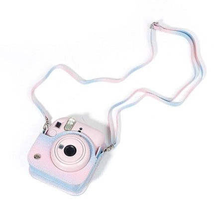 Colorful Starry Sky Protection Bag for Fujifilm Instax Mini 12 pink pastel PU case with strap protecting camera, compact travel accessory
