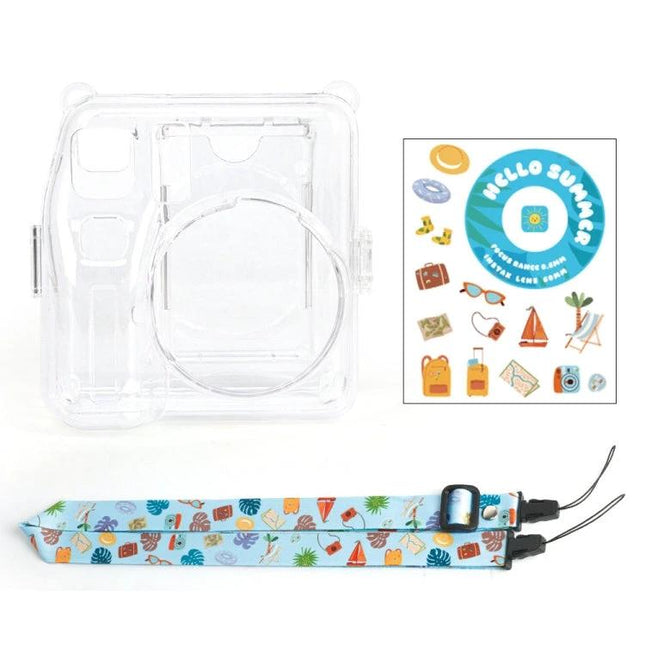 Crystal Protective Case Set for Fujifilm Instax Mini SE with Strap clear crystal case with printed strap and stickers