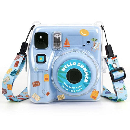 Crystal Protective Case Set for Fujifilm Instax Mini SE with Strap - transparent crystal camera case with summer print strap, fits Instax Mini SE