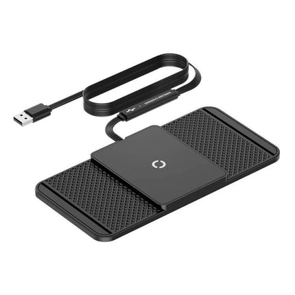 Car Wireless Charger Mat Anti Slip Silicone For Armrest - black silicone wireless charging pad for car armrest with USB cable, trim-to-fit anti-slip design