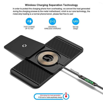 Car Wireless Charger Mat Anti Slip Silicone For Armrest - black universal wireless charging anti-slip silicone mat for armrest with built-in coil and USB cable