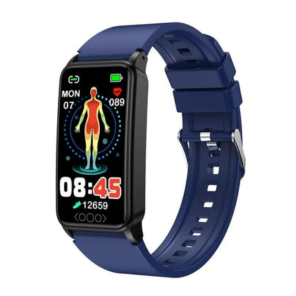 Essential Daily Health Tracker Bracelet for Active Lifestyles navy fitness tracker showing heart rate, blood oxygen icons, step count and sleep monitoring