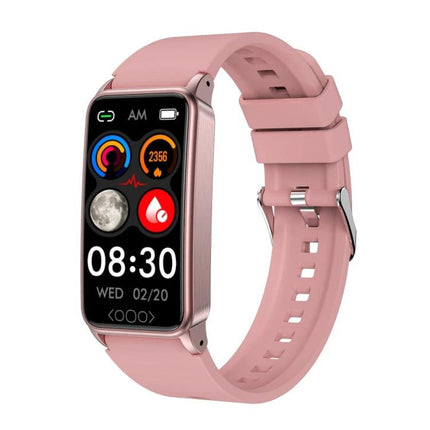 Essential Daily Health Tracker Bracelet for Active Lifestyles - pink fitness tracker showing heart rate, steps, SpO2 and sleep metrics on display
