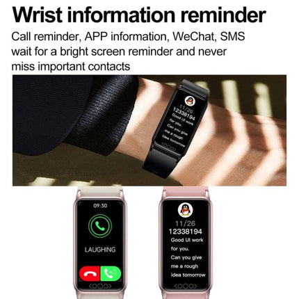 Essential Daily Health Tracker Bracelet for Active Lifestyles wrist notification showing call and message reminders, heart rate and oxygen monitoring display