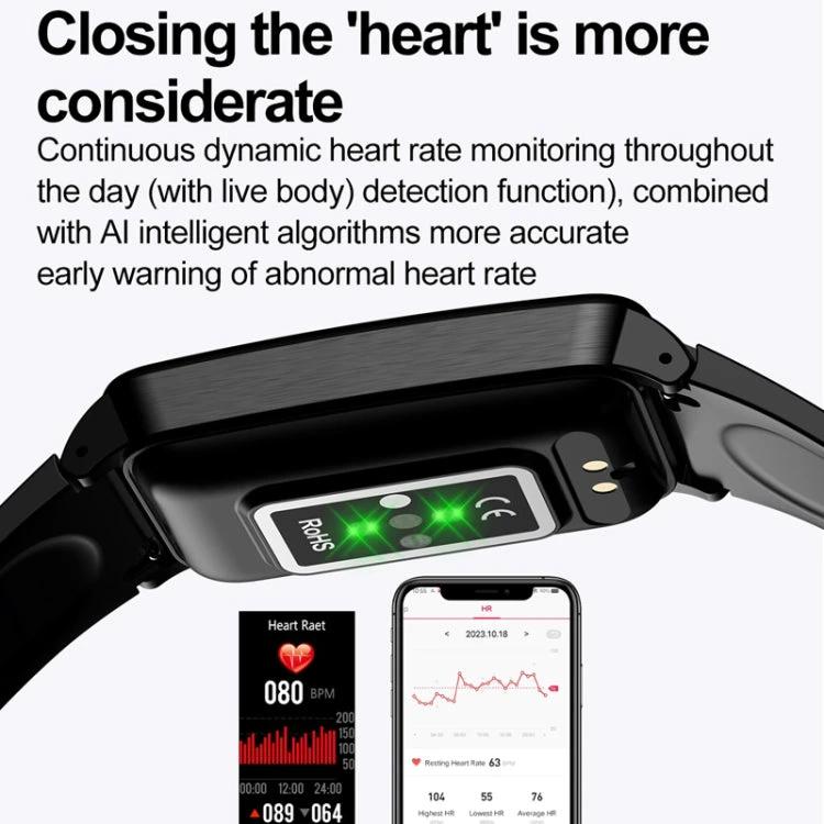 Essential Daily Health Tracker Bracelet for Active Lifestyles showing back sensors, 24-hour heart rate and SpO2 monitoring with smartphone app