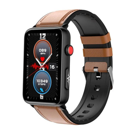 Watch for Everyday Health Monitoring and Daily Activities showing heart rate and step tracking on leather-style strap smartwatch
