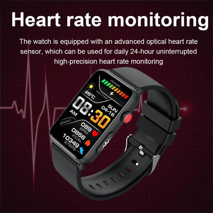 Watch for Everyday Health Monitoring and Daily Activities - black fitness smartwatch showing heart rate, steps, sleep and time display