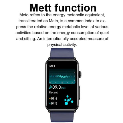 Watch for Everyday Health Monitoring and Daily Activities - smartwatch showing METT energy metric, heart rate and activity tracking on screen