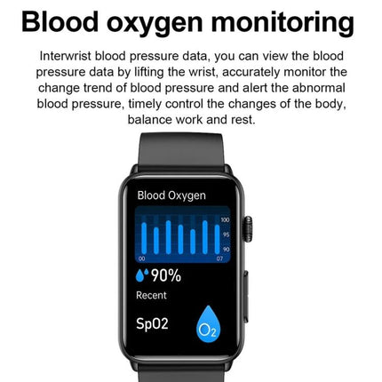 Watch for Everyday Health Monitoring and Daily Activities showing blood oxygen (SpO2) 90% reading and trend graph on smartwatch screen