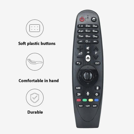 Universal Replacement Remote for LG Smart Televisions showing ergonomic black remote with soft buttons, durable ABS body and simple navigation