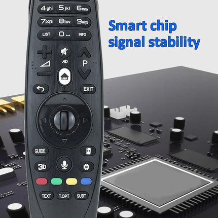 Universal Replacement Remote for LG Smart Televisions showing front buttons and smart chip background