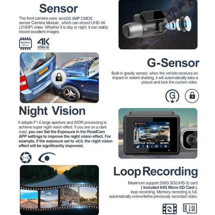 Versatile Three-Channel Dash Cam for Vehicle Monitoring and Recording front interior rear 4K recording for incidents and parking