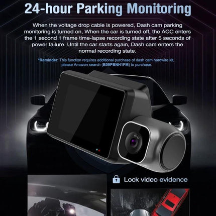 Versatile Three-Channel Dash Cam for Vehicle Monitoring and Recording with 24-hour parking monitoring and 4K front recording