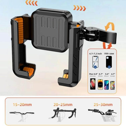 Semi-Wrapped Motorcycle Phone Holder for Hands-Free Navigation - compact ABS silicone grip mount for 4.7–7.2in phones, one-hand operation, handlebar compatible