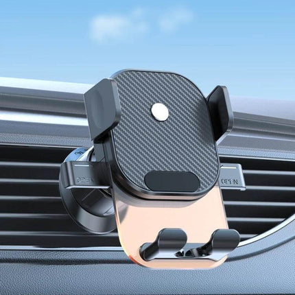 Car Phone Holder With Automatic Lock Dashboard Mount on vent, gravity-sensing clamp and bottom charging port, ABS silicone durable construction