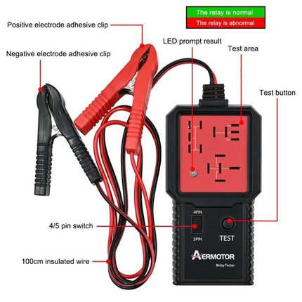 Versatile Tool for Testing Car Relays in Daily Maintenance - handheld relay tester with clips and LED test panel