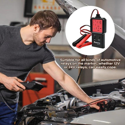 Versatile Tool for Testing Car Relays in Daily Maintenance - compact relay tester connected to car battery for routine light wiper starter checks