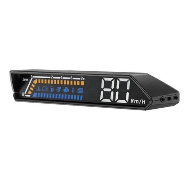 Head-up Display for Vehicle Speed and Temperature Monitoring showing digital speed 80 Km/H and multi-color indicator bars