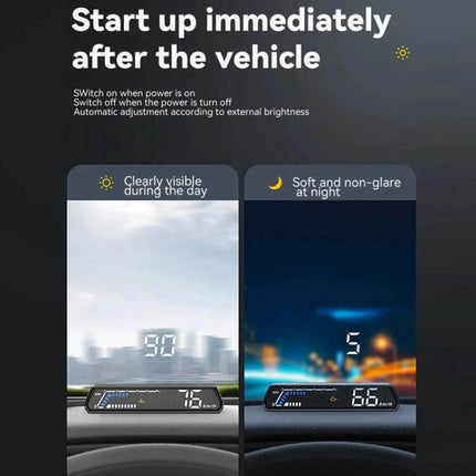 Head-up Display for Vehicle Speed and Temperature Monitoring projecting speed and temperature on windshield day and night for clear, non-glare visibility
