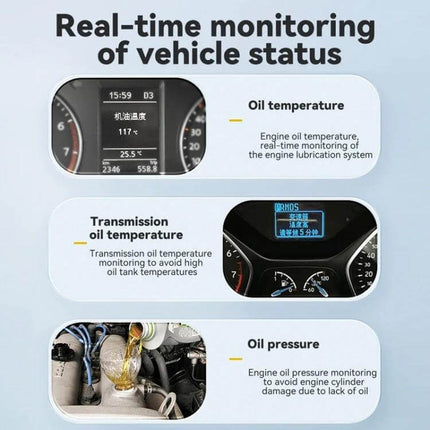 Head-up Display for Vehicle Speed and Temperature Monitoring projecting speed water temperature oil pressure and transmission temp on windshield