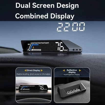 Head-up Display for Vehicle Speed and Temperature Monitoring - dual screen HUD projecting speed and water temperature onto windshield for safer driving