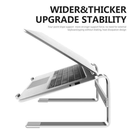 Aluminum Alloy Laptop Stand for Elevated Viewing and Heat Dissipation, 13-17 Inches – adjustable silver stand showing elevated laptop with improved airflow and stability