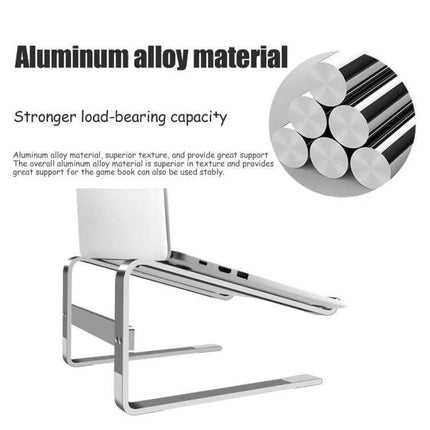 Aluminum Alloy Laptop Stand for Elevated Viewing and Heat Dissipation, 13-17 Inches - silver adjustable riser showing laptop and alloy rods