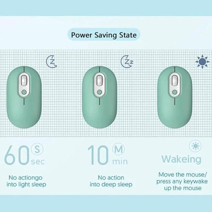 Rechargeable Silent Wireless Mouse with RGB Illumination showing power-saving sleep modes and wake on movement