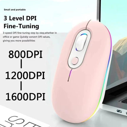 Rechargeable Silent Wireless Mouse with RGB Illumination pink slim ergonomic design, 3-level DPI (800/1200/1600), silent clicks, rechargeable, portable